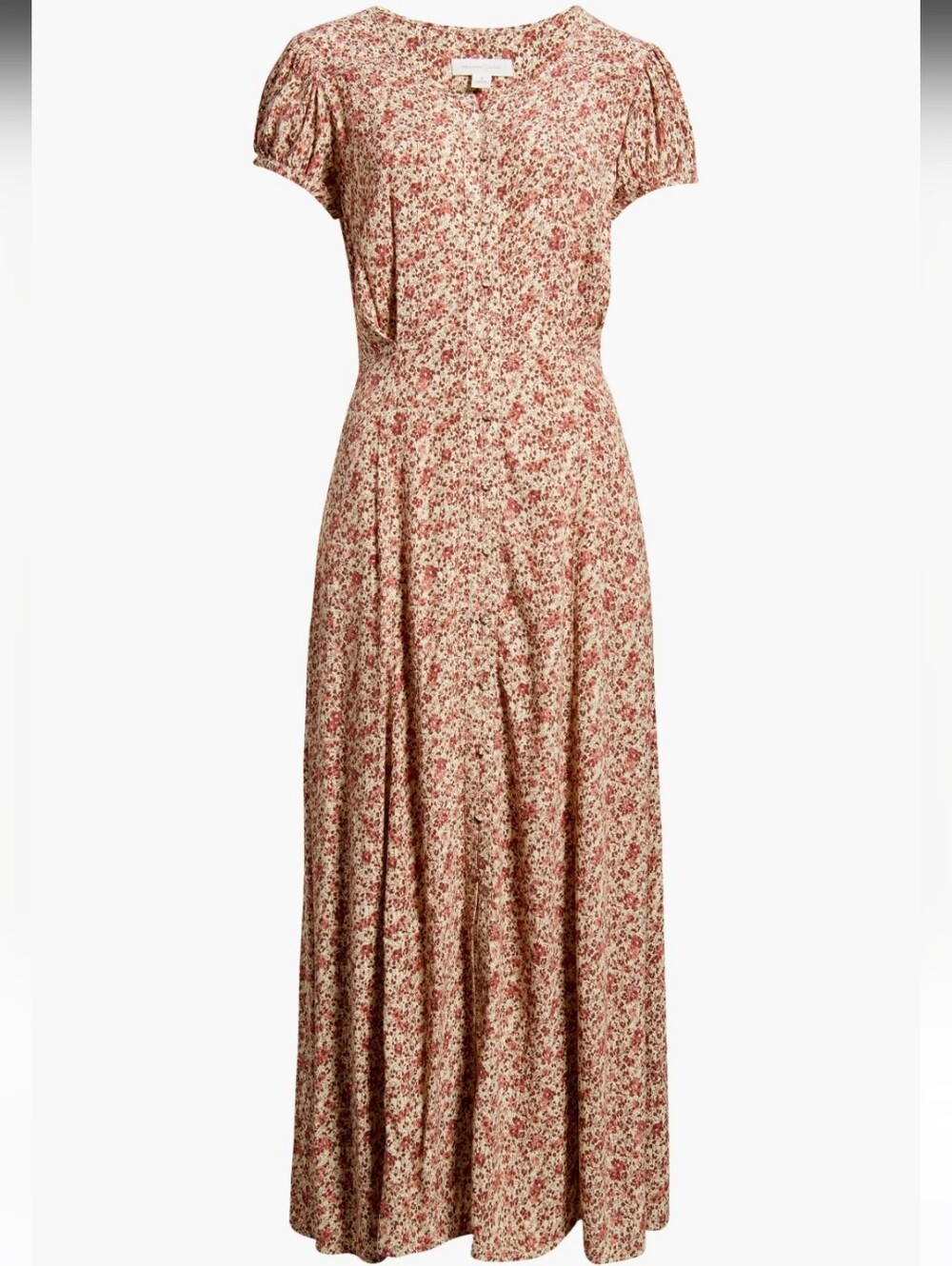 Treasure & Bond Woven Ditsy Floral Maxi Dress in Cream and Red Cottagecore